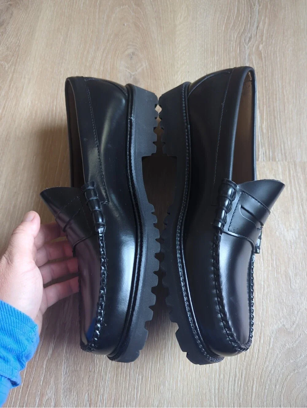 GH Bass Weejuns Larson Black Polished Leather Penny Loafers Shoes Mens 10.5